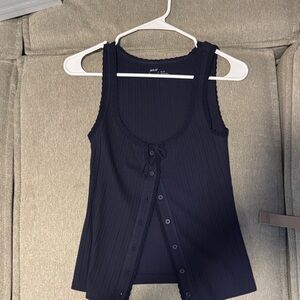 Aerie Navy Ribbed Button-Front Tank Top